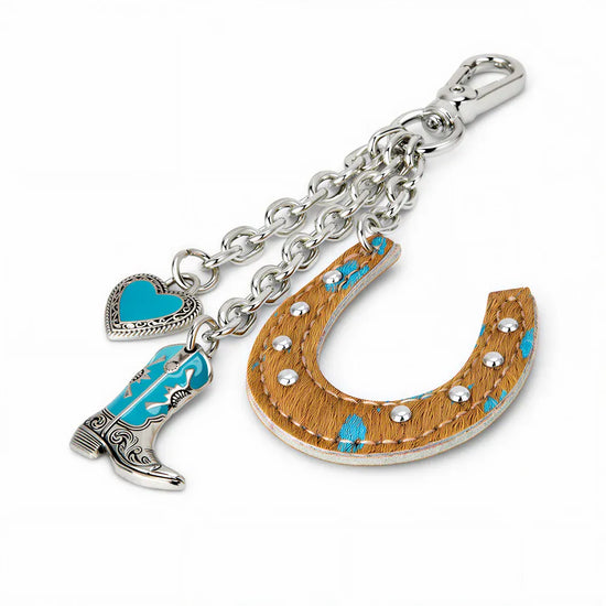 hope + joy collective Wrangler Western Cowhide Horseshoe Bag Charm - Horse Shoe Wrangler Western Cowhide Horseshoe Bag Charm - Horse Shoe