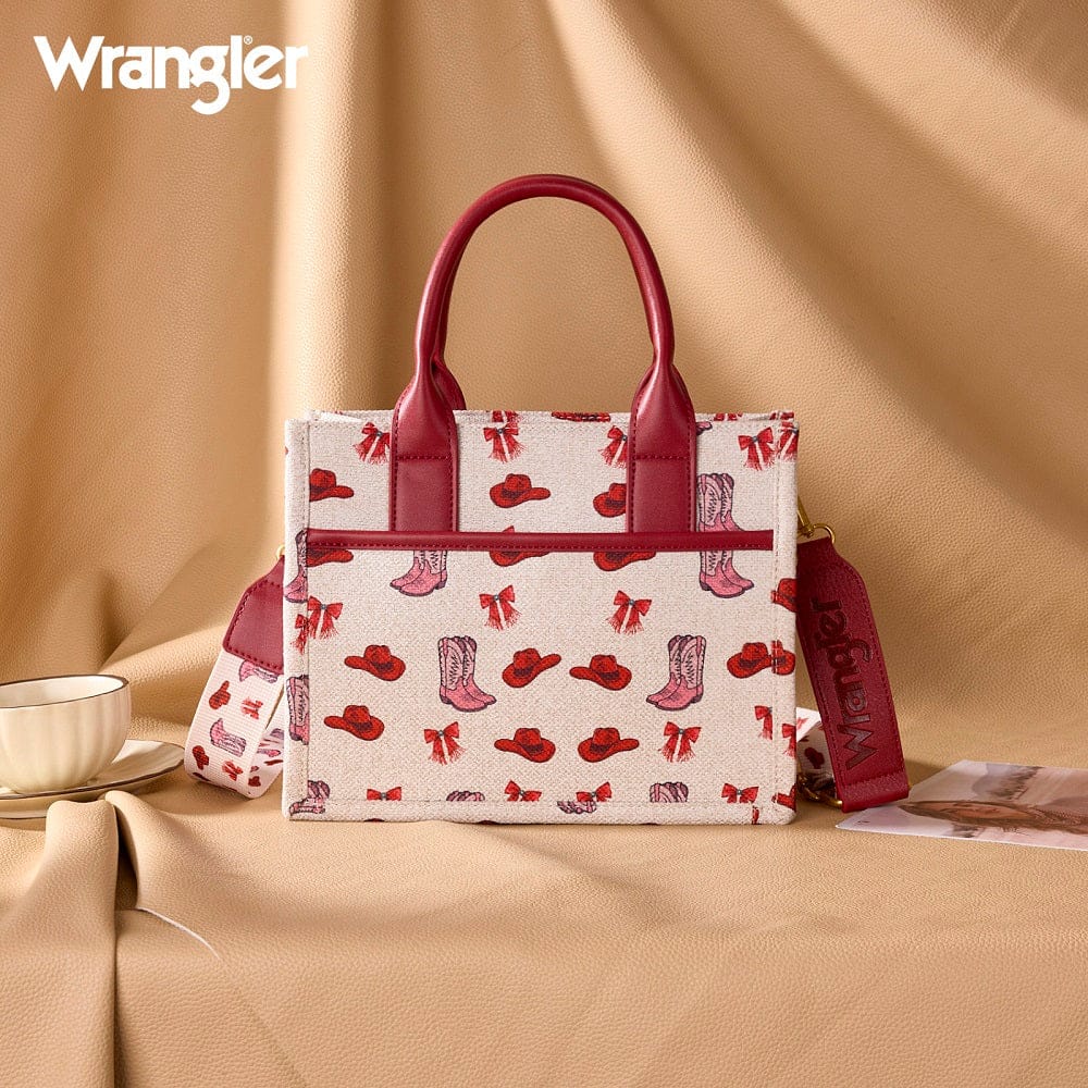 hope + joy collective Wrangler Western Print Cowgirl Tote Bag/Crossbody - Pink Wrangler Western Print Cowgirl Tote Bag/Crossbody - Pink