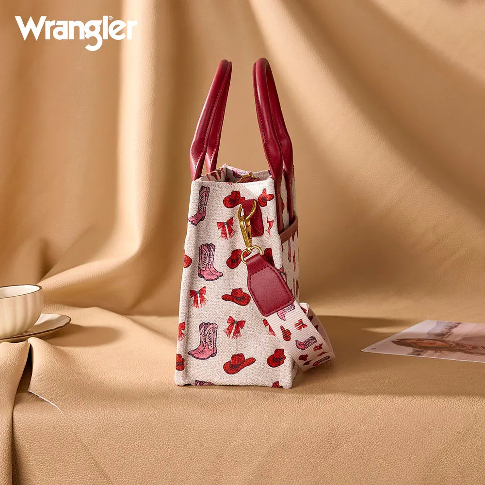 hope + joy collective Wrangler Western Print Cowgirl Tote Bag/Crossbody - Pink Wrangler Western Print Cowgirl Tote Bag/Crossbody - Pink