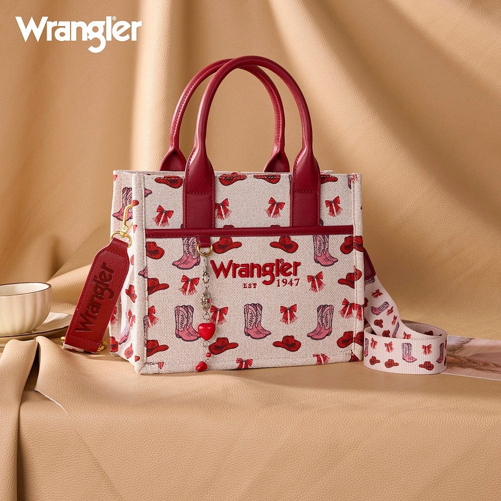 hope + joy collective Wrangler Western Print Cowgirl Tote Bag/Crossbody - Pink Wrangler Western Print Cowgirl Tote Bag/Crossbody - Pink