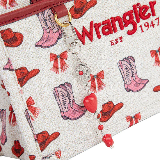 hope + joy collective Wrangler Western Print Cowgirl Tote Bag/Crossbody - Pink Wrangler Western Print Cowgirl Tote Bag/Crossbody - Pink