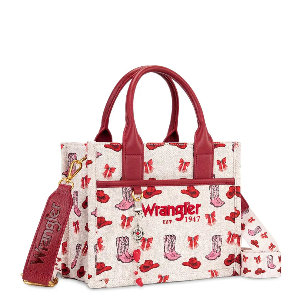 hope + joy collective Wrangler Western Print Cowgirl Tote Bag/Crossbody - Pink Wrangler Western Print Cowgirl Tote Bag/Crossbody - Pink