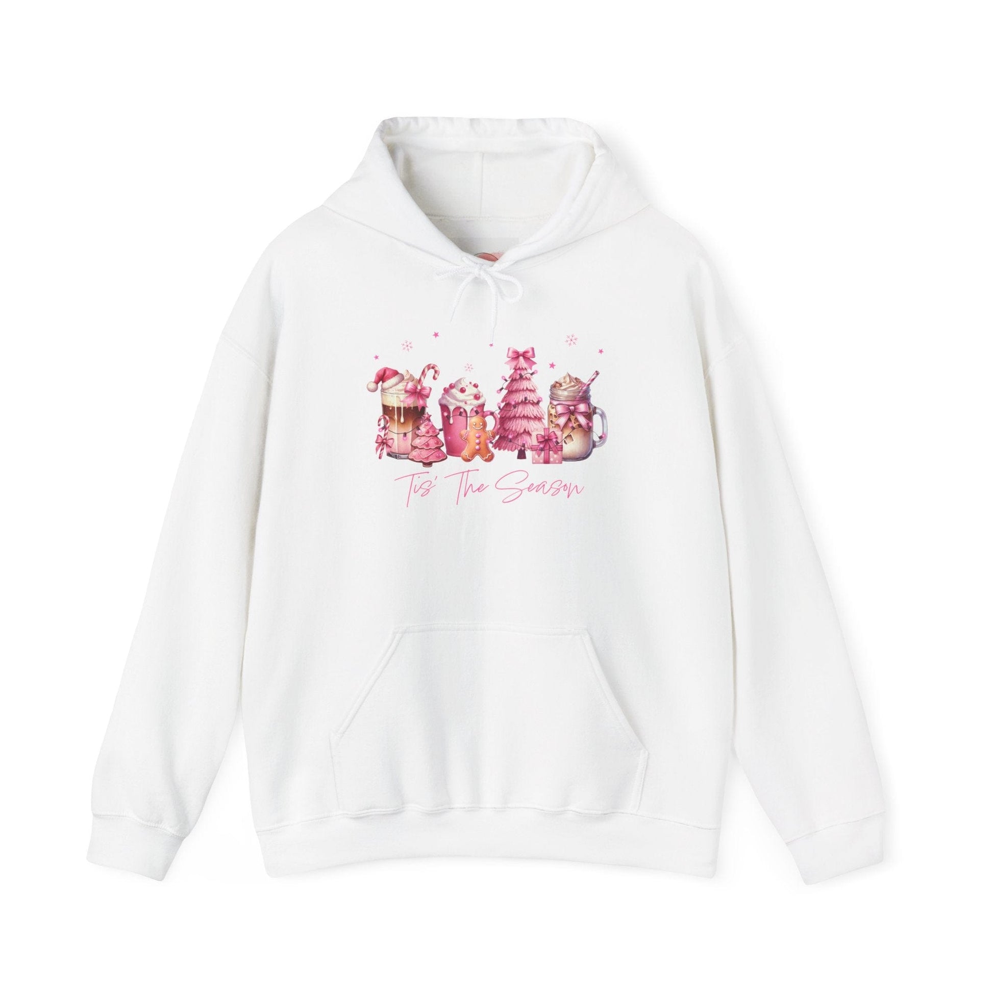 Printify Hoodie S / White Pinkmas Coffee Lover Hoodie, Holiday Season Sweatshirt, Great Gift for Him or Her, Unisex Pullover, Comfy Jumper Pinkmas Coffee Lover Hoodie, Holiday Season Sweatshirt, Great Gift for Him or Her, Unisex Pullover, Comfy Jumper