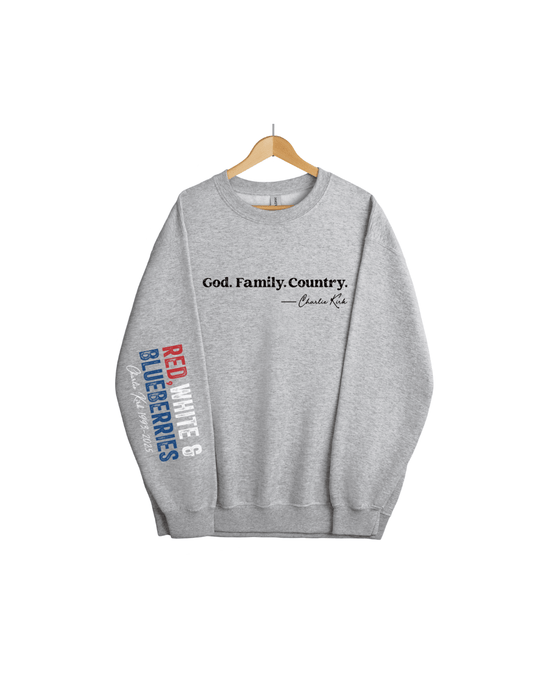 Printify Sweatshirt God. Family. Country. - Charlie Kirk Crewneck (Sport Grey) God. Family. Country. - Charlie Kirk Crewneck (Sport Grey)