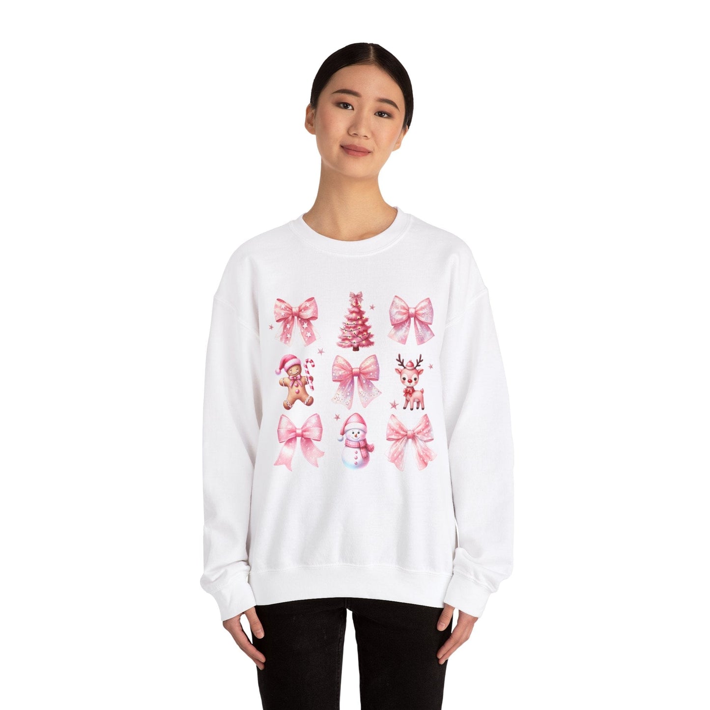 Printify Sweatshirt Pinkmas Coquette Sweatshirt, Adorable Christmas Gift, Comfortable Crewneck, Festive Holiday Apparel, Women's Winter Wear Pinkmas Coquette Sweatshirt, Adorable Christmas Gift, Comfortable Crewneck, Festive Holiday Apparel, Women's Winter Wear