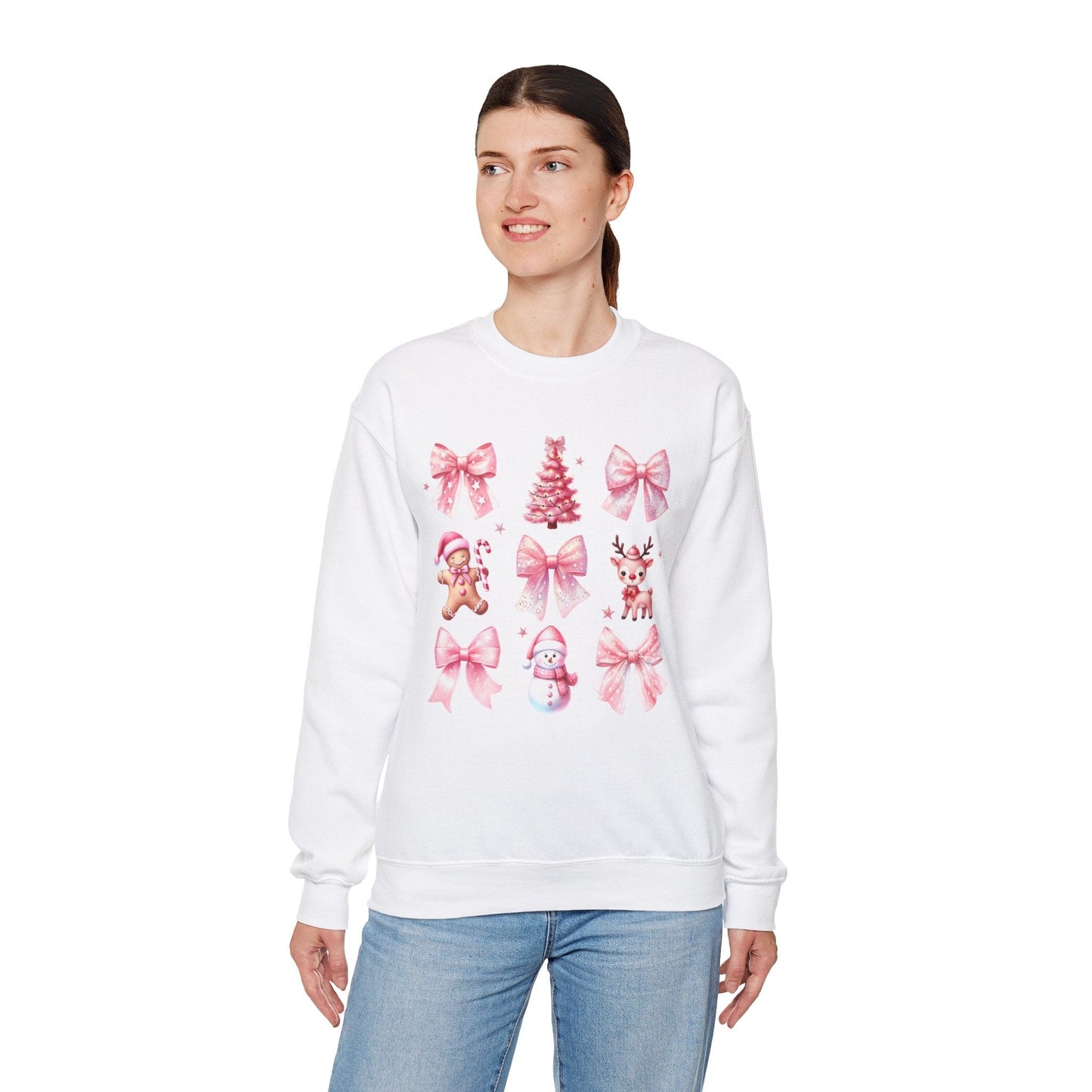 Printify Sweatshirt Pinkmas Coquette Sweatshirt, Adorable Christmas Gift, Comfortable Crewneck, Festive Holiday Apparel, Women's Winter Wear Pinkmas Coquette Sweatshirt, Adorable Christmas Gift, Comfortable Crewneck, Festive Holiday Apparel, Women's Winter Wear