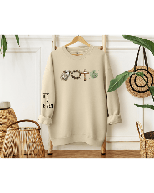 Printify Sweatshirt Sand / S Resurrection Story He is Risen Sweatshirt Resurrection Story He is Risen Sweatshirt