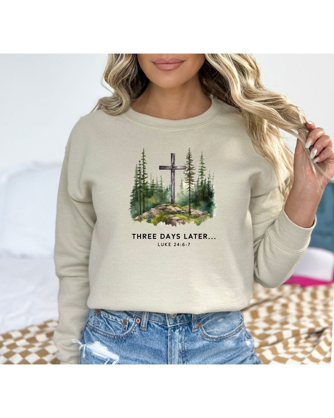 Printify Sweatshirt Sand / S Three Days Later Resurrection Day Crewneck Three Days Later Resurrection Day Crewneck