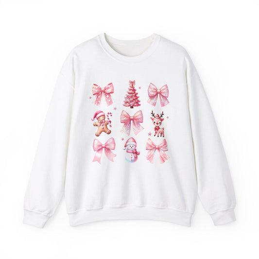 Printify Sweatshirt White / S Pinkmas Coquette Sweatshirt, Adorable Christmas Gift, Comfortable Crewneck, Festive Holiday Apparel, Women's Winter Wear Pinkmas Coquette Sweatshirt, Adorable Christmas Gift, Comfortable Crewneck, Festive Holiday Apparel, Women's Winter Wear