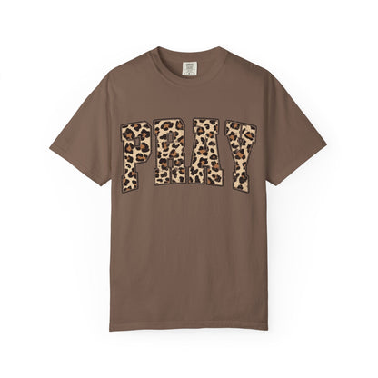 Printify T-Shirt Espresso / S Leopard Print PRAY T-Shirt | Bold Faith Varsity Tee Leopard Print PRAY T-Shirt | Bold Faith Varsity Tee