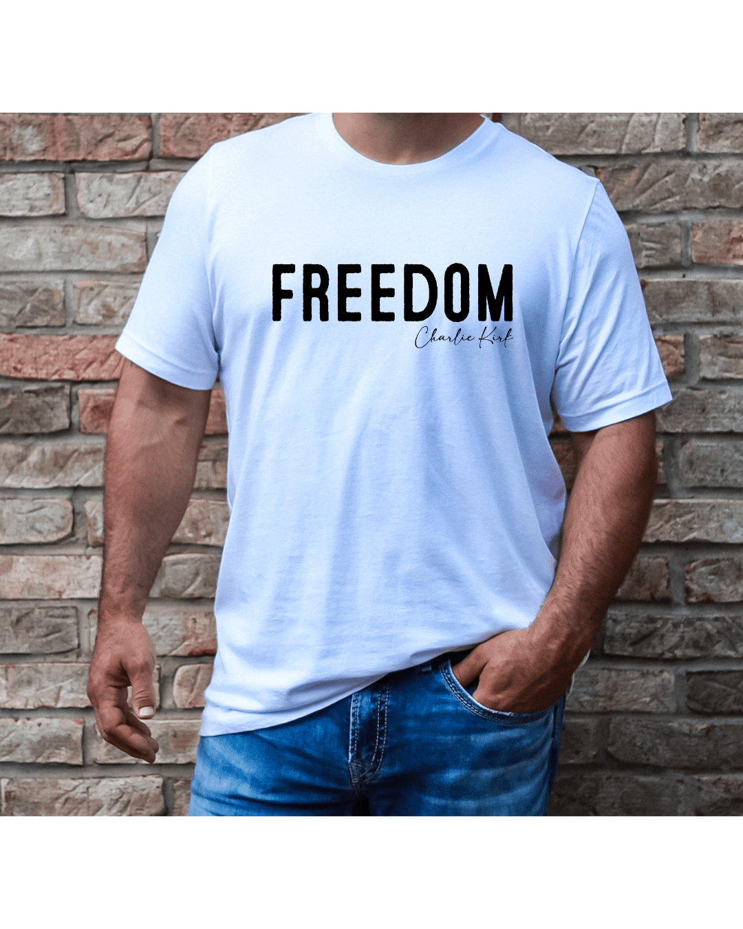 Printify T-Shirt FREEDOM - Charlie Kirk Unisex T-Shirt FREEDOM - Charlie Kirk Unisex T-Shirt