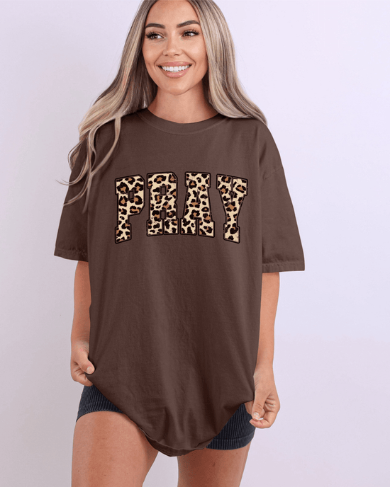Printify T-Shirt Leopard Print PRAY T-Shirt | Bold Faith Varsity Tee Leopard Print PRAY T-Shirt | Bold Faith Varsity Tee