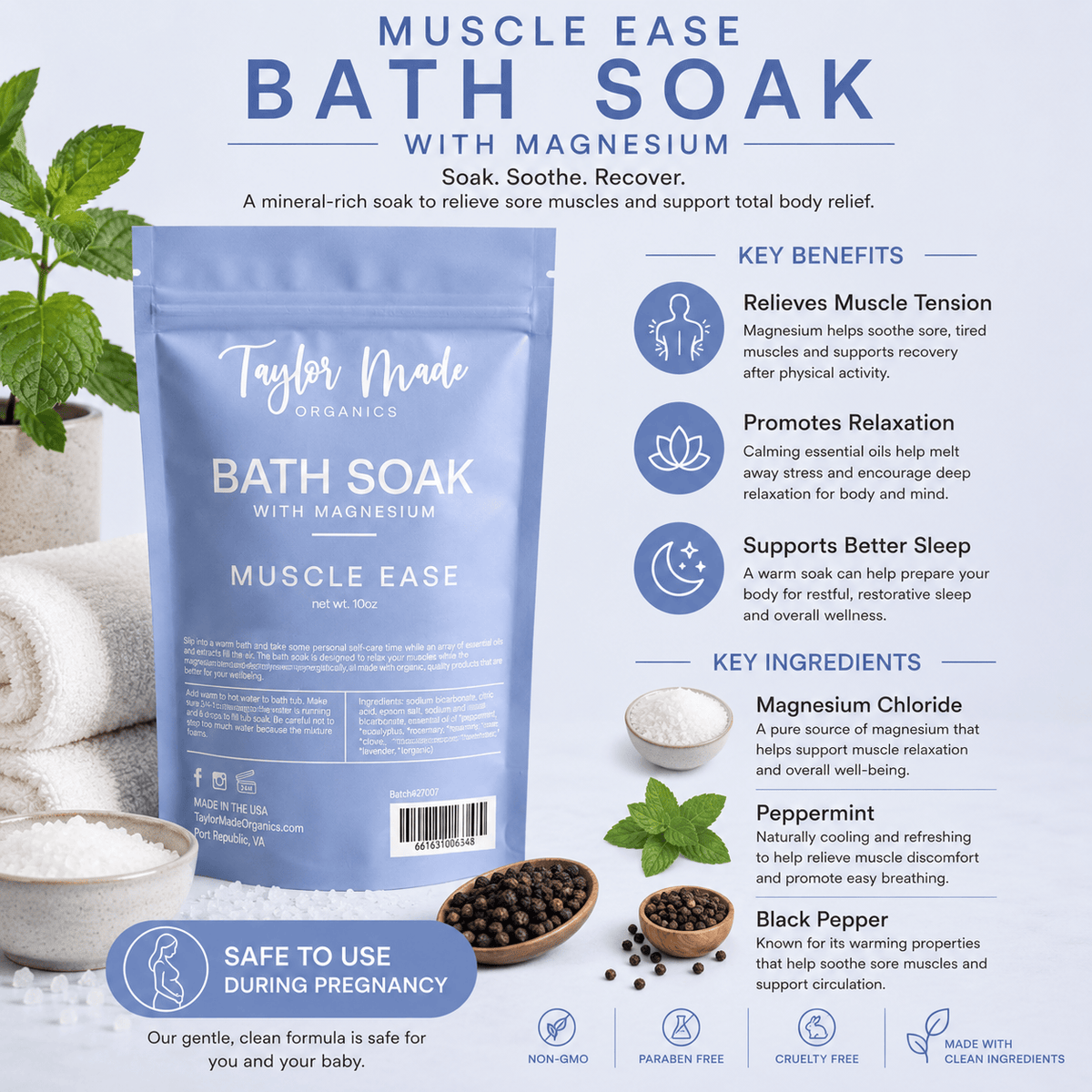 Taylor Made Organics bath additive Magnesium Bath Soaks with Essential Oils Magnesium Bath Soaks with Essential Oils