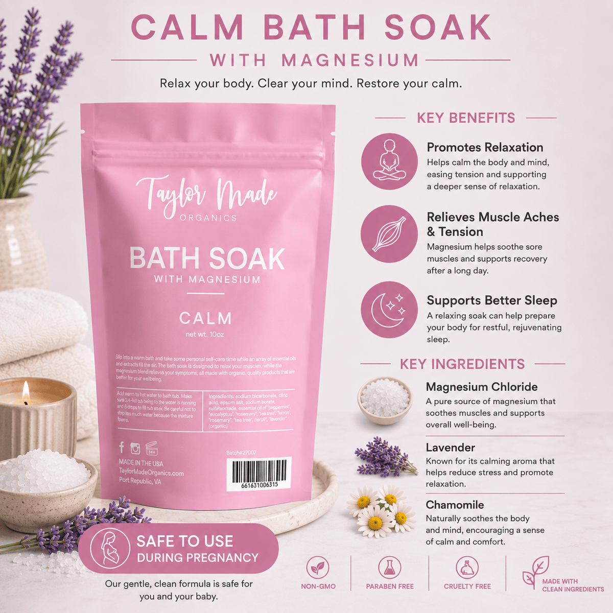 Taylor Made Organics bath additive Magnesium Bath Soaks with Essential Oils Magnesium Bath Soaks with Essential Oils