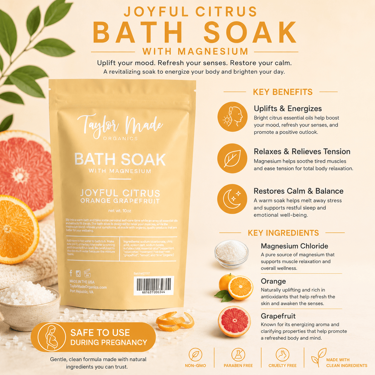 Taylor Made Organics bath additive Magnesium Bath Soaks with Essential Oils Magnesium Bath Soaks with Essential Oils