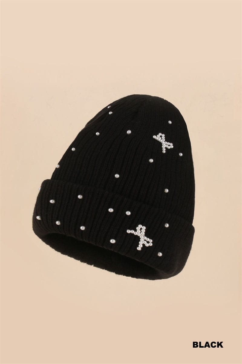 Zenana hat Pearl Coquette Bow Cuff Beanie Pearl Coquette Bow Cuff Beanie