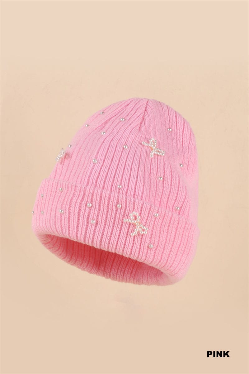 Zenana hat Pearl Coquette Bow Cuff Beanie Pearl Coquette Bow Cuff Beanie
