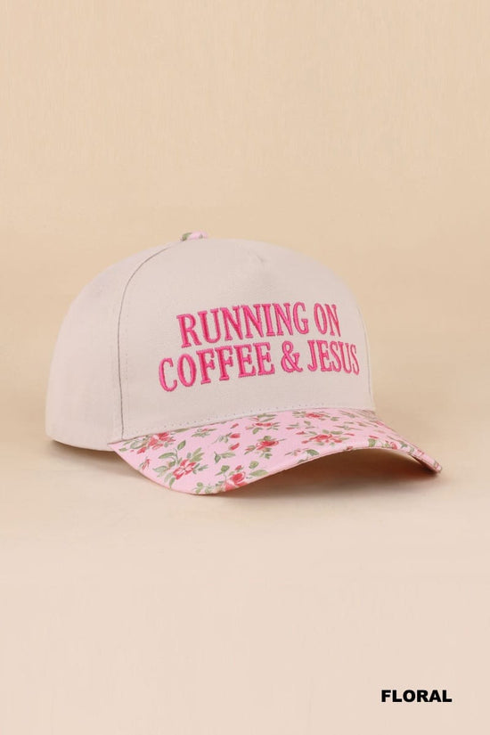 Zenana hat Running on Coffee & Jesus Floral Cotton Hat, Floral Running on Coffee & Jesus Floral Cotton Hat, Floral