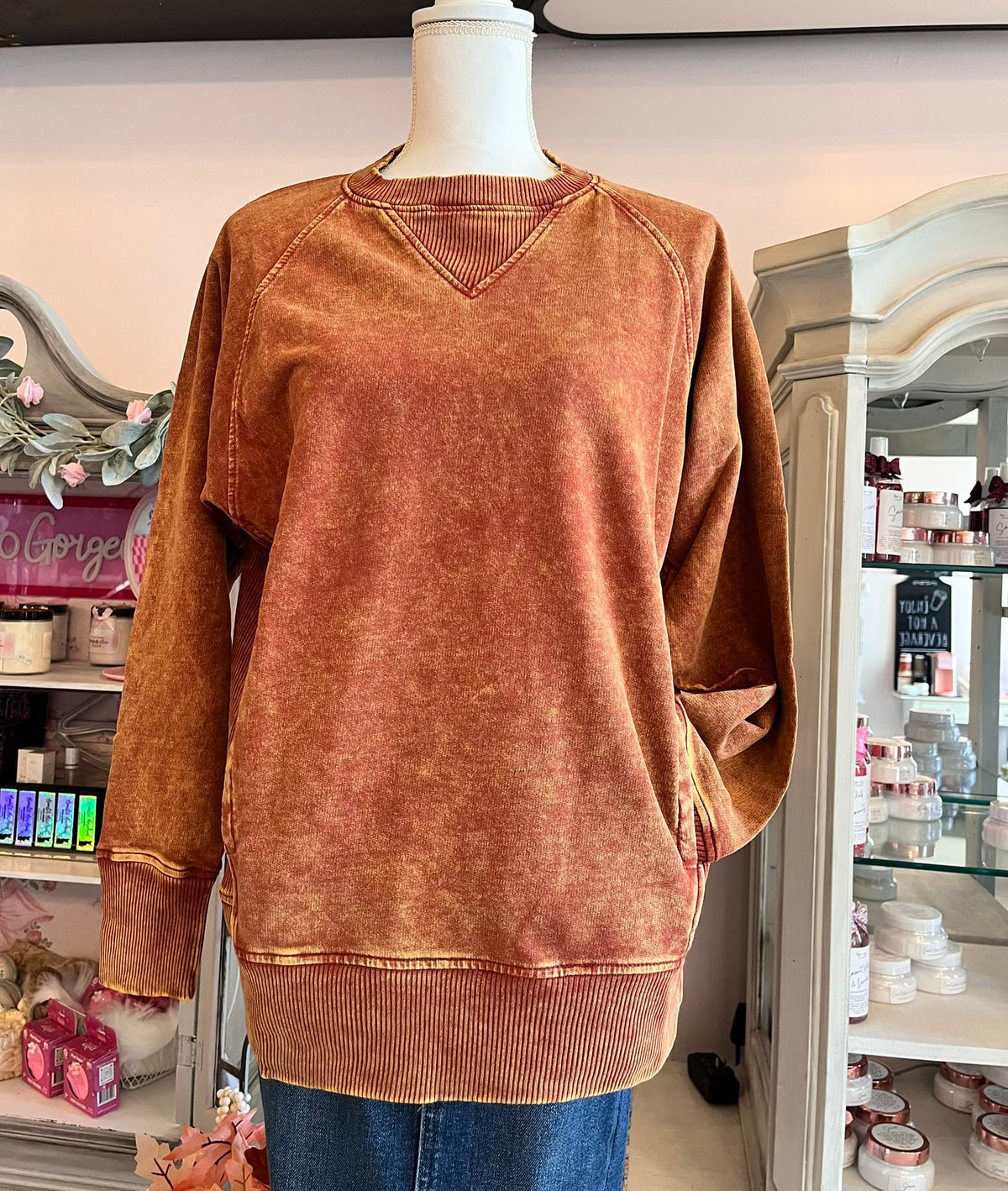 Zenana Pullover Rust / S Acid-Washed French Terry Pullover with Pockets Acid-Washed French Terry Pullover with Pockets